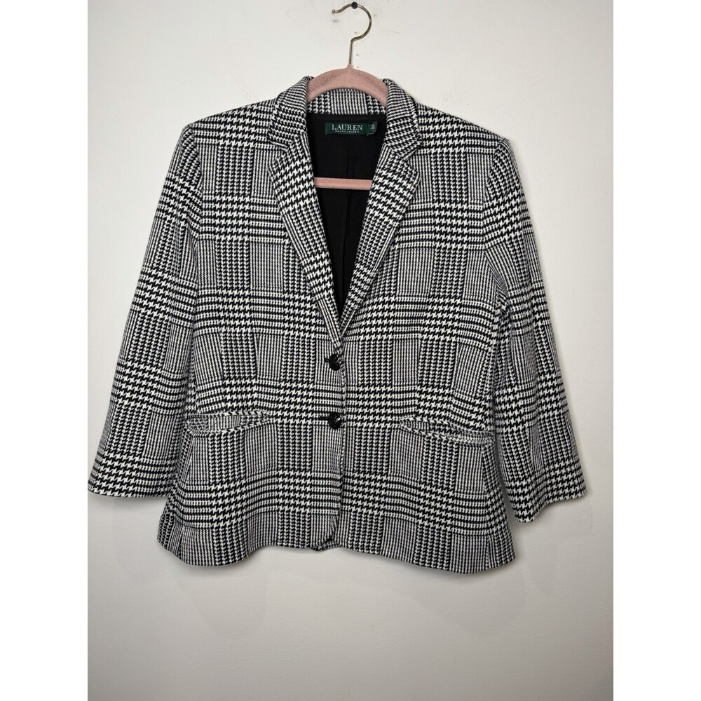 Lauren Ralph Lauren Houndstooth Blazer Jacket Size 12P Plaid Work Office - Picture 2 of 10